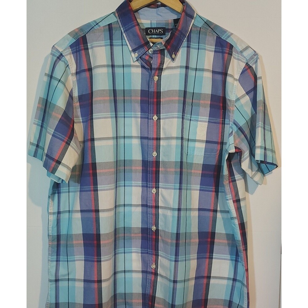 Men's Chaps Short Sleeve Button Down Easy Care Shirt Light Blue Size XXLarge